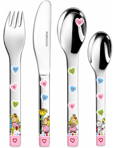 Cubiertos Infantiles 4 piezas de Acero Princesa Nelia - Puresings LU6083 (Grabado incluido)