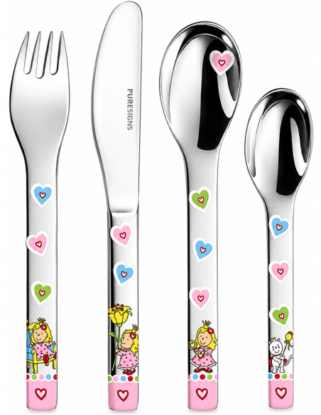 Cubiertos Infantiles 4 piezas de Acero Princesa Nelia - Puresings LU6083 (Grabado incluido)