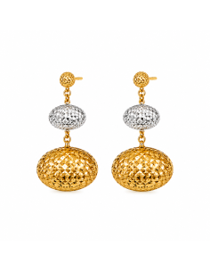Pendientes Largos para Mujer Bicolor con Bolas Unidas por una Cadenita - Oro amarillo y Blanco 18K