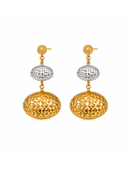 Pendientes Largos para Mujer Bicolor con Bolas Unidas por una Cadenita - Oro amarillo y Blanco 18K