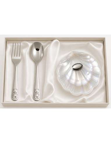 Set Infantil Cubierto Acero y Concha Cristal...
