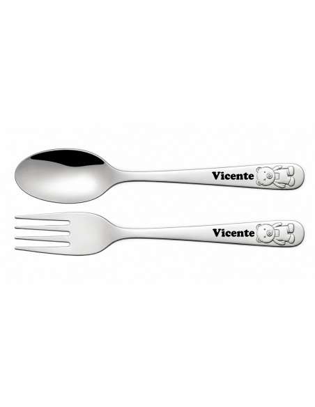 Set Infantil Cubierto Acero y Concha Cristal Nacarado con Chapa para Personalizar - GA1156