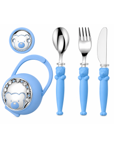 Set Infantil Portachupetes con Pinza  y Cubierto Oso Azul - Eventi EV3256/03C