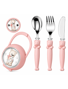 Set Infantil Portachupetes con Pinza  y Cubierto Oso Pijama Rosa - Eventi EV3226/03R