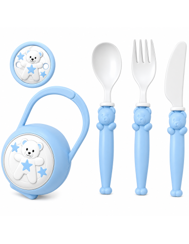 Set Infantil Portachupetes con Pinza y Cubierto Oso Azul - Eventi EV3536/06C