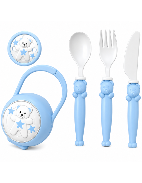 Set Infantil Portachupetes con Pinza y Cubierto Oso Azul - Eventi EV3536/06C