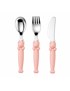 Set Infantil Portachupetes con Pinza y Cubierto Oso Rosa - Eventi EV3536/06R