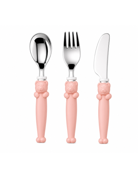 Set Infantil Portachupetes con Pinza y Cubierto Oso Rosa - Eventi EV3536/06R