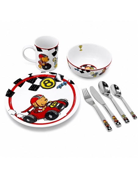 Vajilla Infantil  One Quick de 7 Piezas con motivo coches (Grabado incluido) - Puresings LU6086
