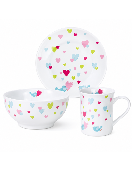 Vajilla Infantil Cora con Corazones 7 Piezas (Grabado incluido) - Puresings LU6093