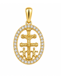 Colgante Cruz de Caravaca con cerco de circonitas - Oro amarillo 18k