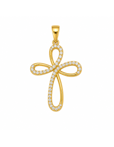 Colgante Cruz Lazo con Circonitas - Oro Amarillo 18K