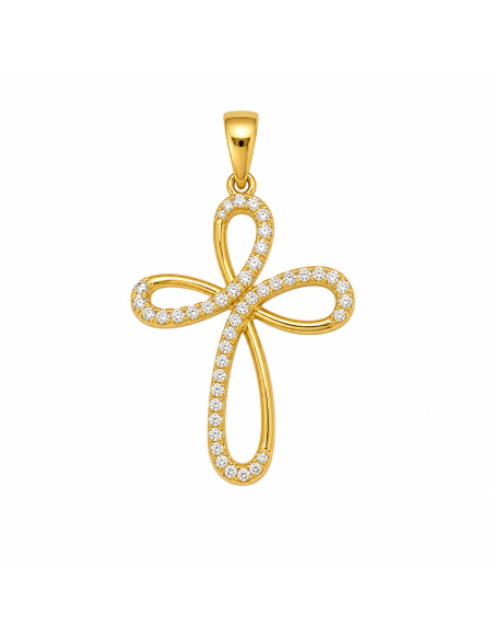 Colgante Cruz Lazo con Circonitas - Oro Amarillo 18K