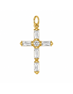 Colgante Cruz con Circonitas Marquesa y Central Redonda - Oro Amarillo 18K