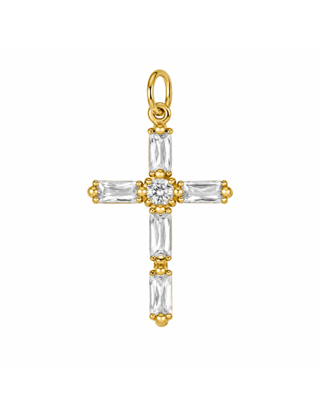 Colgante Cruz con Circonitas Marquesa y Central Redonda - Oro Amarillo 18K
