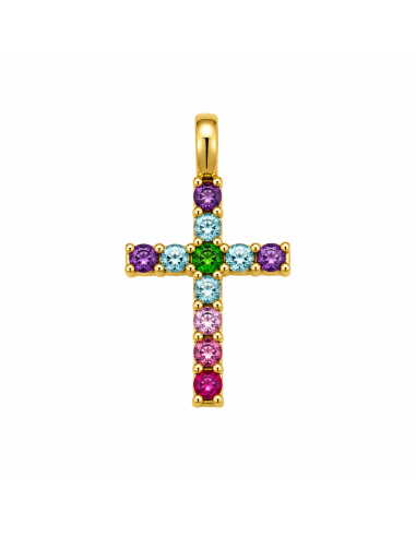Colgante Cruz Multicolor con Circonitas - Oro Amarillo 18K
