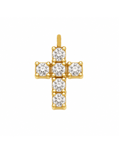 Colgante Cruz con Circonitas Blancas Redondas - Oro Amarillo 18K