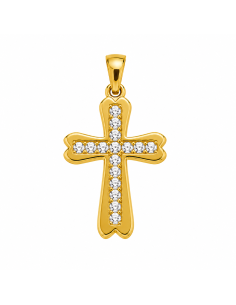 Colgante Cruz con Circonitas Blancas - Oro Amarillo 18K