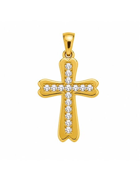 Colgante Cruz con Circonitas Blancas - Oro Amarillo 18K