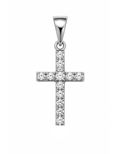 Colgante Cruz con Circonitas Blancas - Oro Blanco 18K