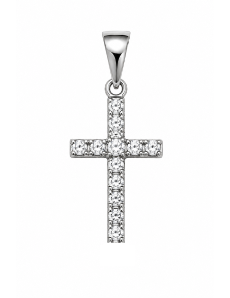 Colgante Cruz con Circonitas Blancas - Oro Blanco 18K