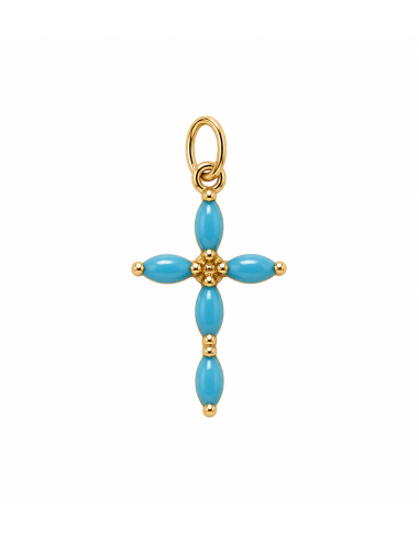 Colgante Cruz con Turquesas Azules - Oro Amarillo 18K