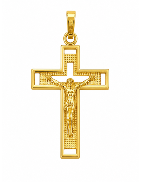 Colgante Crucifijo Calado con Cristo - Oro Amarillo 18K