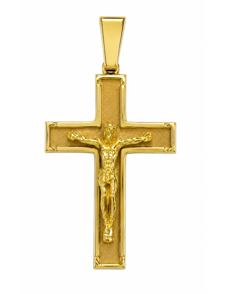 Colgante Cruz Clásica con Cristo en Relieve - Oro Amarillo 18K