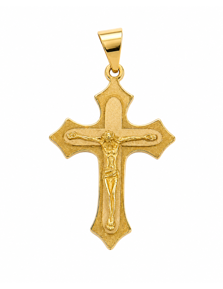 Colgante Cruz con Fondo Mate - Oro Amarillo 18K