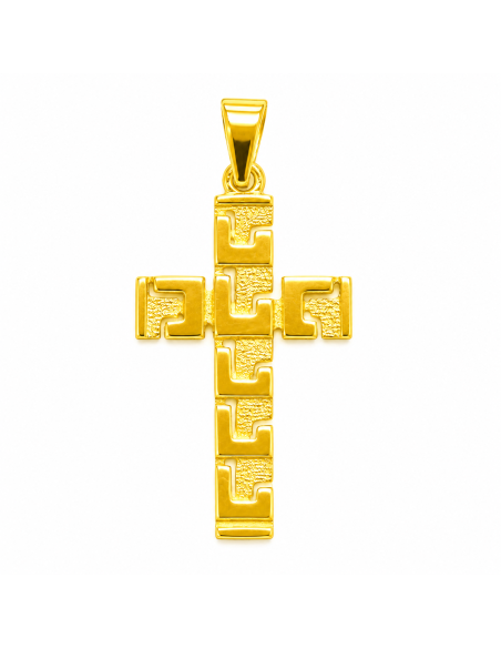 Colgante Cruz Diseño Greca Calada - Oro Amarillo 18K