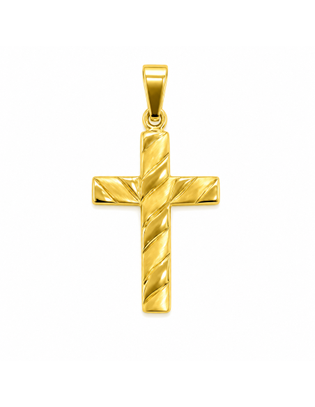 Colgante Cruz de Oro Amarillo Tallada - Oro Amarillo 18K