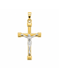 Colgante Cruz con Cristo Bicolor - Oro Amarillo y Oro Blanco 18K