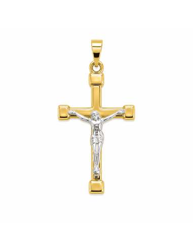 Colgante Cruz con Cristo Bicolor - Oro Amarillo y Oro Blanco 18K