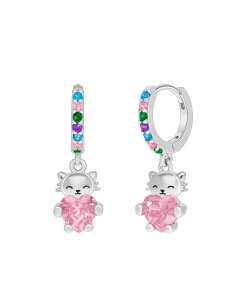 Pendientes Niña Gatito con Corazón Rosa y Circonitas Multicolor - Marea D03601/DF