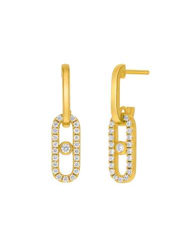 Pendientes para Mujer Eslabón con Circonitas Plata Chapada en Oro - Marea  D02801/AS