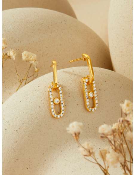 Pendientes para Mujer Eslabón con Circonitas Plata Chapada en Oro - Marea  D02801/AS