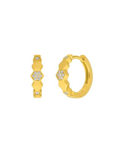 Pendientes para Mujer Aro Hexagonal con Circonitas Plata Chapada en Oro - Marea  D03201/BP
