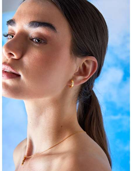 Pendientes para Mujer Aro Hexagonal con Circonitas Plata Chapada en Oro - Marea  D03201/BP
