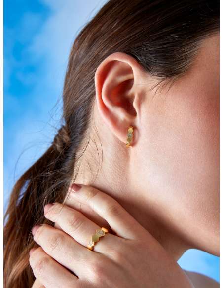 Pendientes para Mujer Aro Hexagonal con Circonitas Plata Chapada en Oro - Marea  D03201/BP