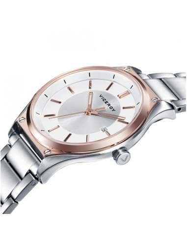 Reloj para Mujer Bicolor con Esfera Plateada y...