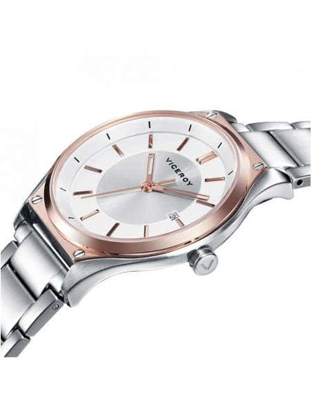 Reloj para Mujer Bicolor con Esfera Plateada y Calendario - 471192-07