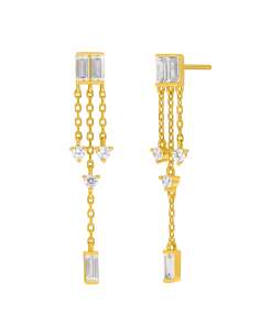 Pendientes para Mujer Largos con Circonitas y Cadenas Plata Chapada - Marea D04101/AV