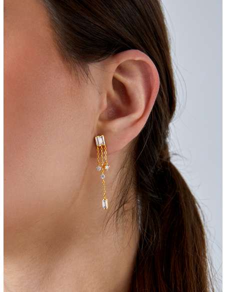 Pendientes para Mujer Largos con Circonitas y Cadenas Plata Chapada - Marea D04101/AV