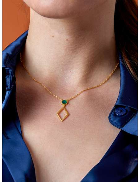 Collar para Mujer Geométrico con Ágata Verde Plata Chapada - Marea D03507/BR