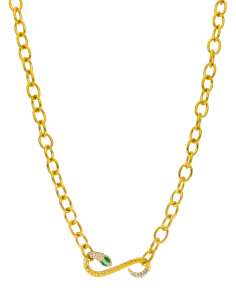 Collar para Mujer de Acero Dorado con Serpiente y Circonitas Verdes - Marea D03107/AB