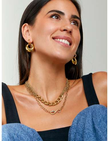 Collar para Mujer de Acero Dorado con Serpiente...