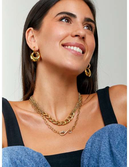 Collar para Mujer de Acero Dorado con Serpiente y Circonitas Verdes - Marea D03107/AB