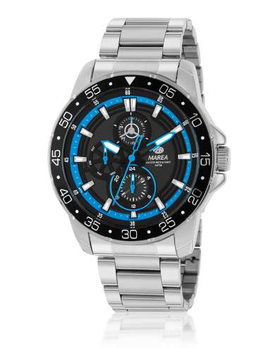Reloj para Hombre Multifunción de Acero con Esfera Negra y Azul - Marea B41450/1