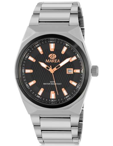 Reloj para Hombre de Acero con Esfera Negra y Detalles en Oro Rosa- Marea B36223/2