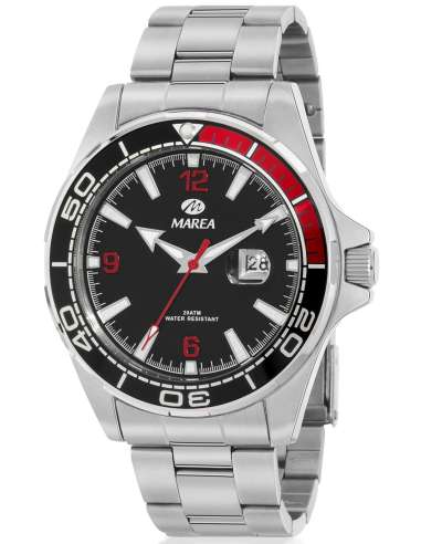 Reloj para Hombre de Acero con Esfera Negra y Detalles en Rojo- Marea B36221/1